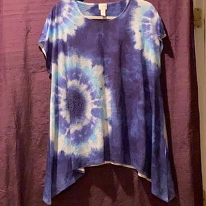 Chico’s Tie-Dyed Scoop Neck Embellished Tunic